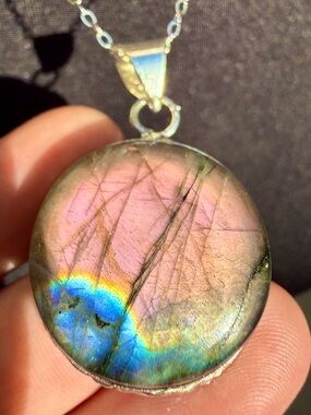 *Video* Rare Purple Blue Flashy Labradorite Necklace 925 Silver Stamped Pendant